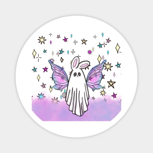 Ghost Bunny Fairy in Cotton Candy Clouds & Star Confetti Magnet